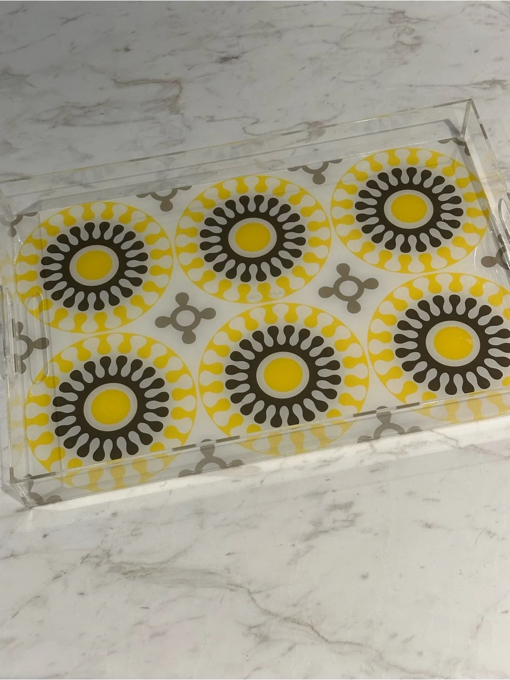 Jonathan Adler Happy Chic Acrylic Grey and Yellow Pattern Tray